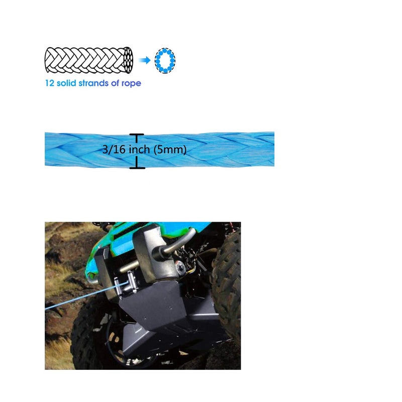 Ucreative 3/16 Inch x 50 Feet Synthetic Winch Line Cable Rope 8 350LBs with Black Protecing Sleeve for ATV UTV (Blue) - Image 4